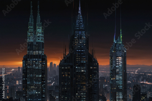 Big city skyline at night as a background with lights