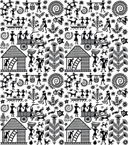 black and white vector  warli design.
