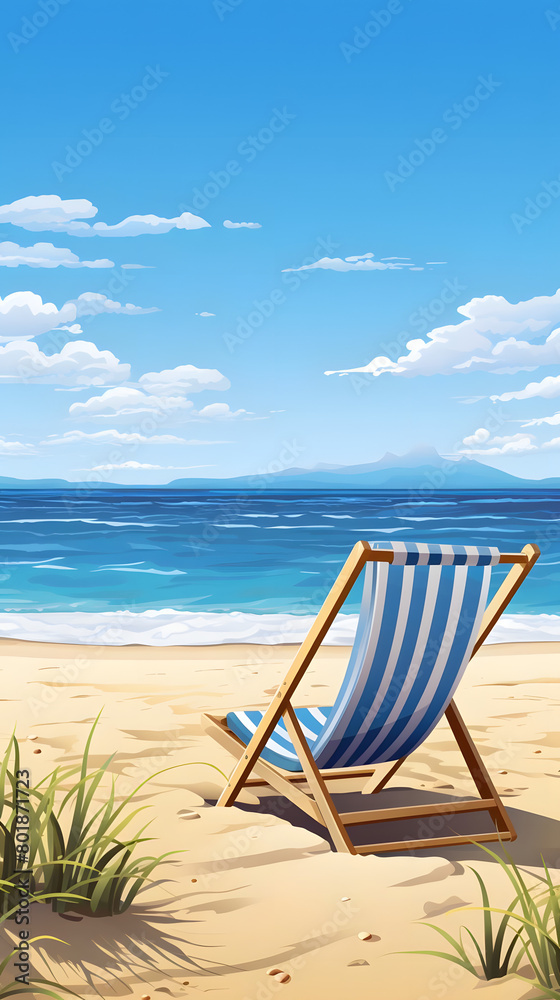 Beachside Bliss, Idyllic Summer Day by the Ocean, Realistic Beach Landscape. Vector Background