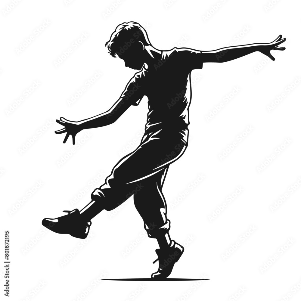 Fototapeta premium Dancing boy vector silhouette isolated on white background