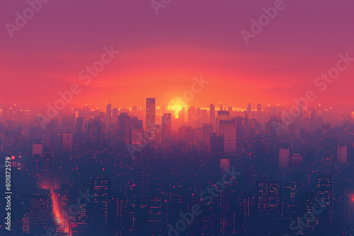Dramatic sunset over urban skyline with glowing red sky