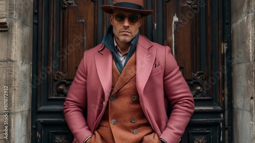 Dapper gentleman in vintage-inspired attire posing in an old European city  reflecting a timeless elegance and the essence of classic fashion  concept of historical influence in modern style