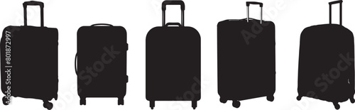 suitcases black silhouette isolated on white background. luggage icon set. travel baggage suitcase vector symbol. trolley bag with handle.
 photo