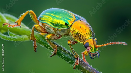 A macro shot of a golden tortoise beetle's legs gripping a plant stem, showcasing its remarkable agility and adaptability. © Plaifah