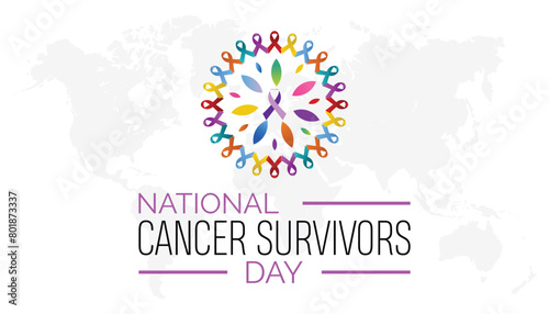 National Cancer Survivors Day observed every year in June. Template for background, banner, card, poster with text inscription.