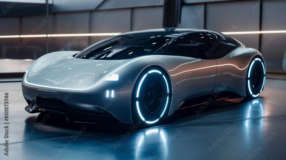 A cuttingedge vehicle with sleek automotive design and advanced lighting features is securely parked in a garage, showcasing its futuristic features A cuttingedge vehicle with sleek automotive design and advanced lighting features is securely parked in a garage, showcasing its futuristic features