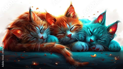 Three cute cartoon cats sleeping