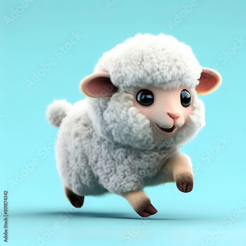 A sheep with fluffy fur is standing on a blue background..with Generative AI technology