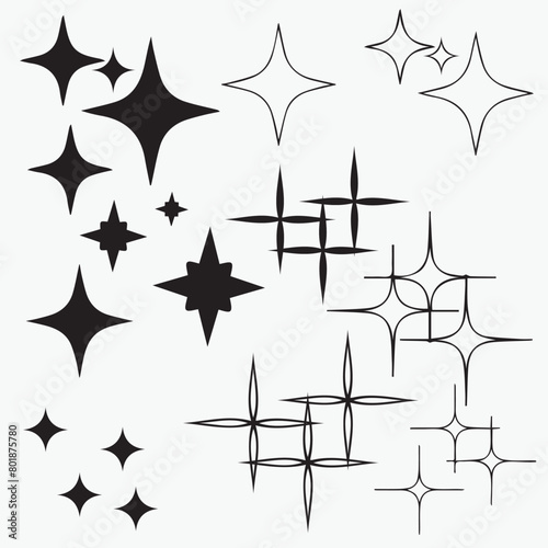 Set of star icons, black and white stars.