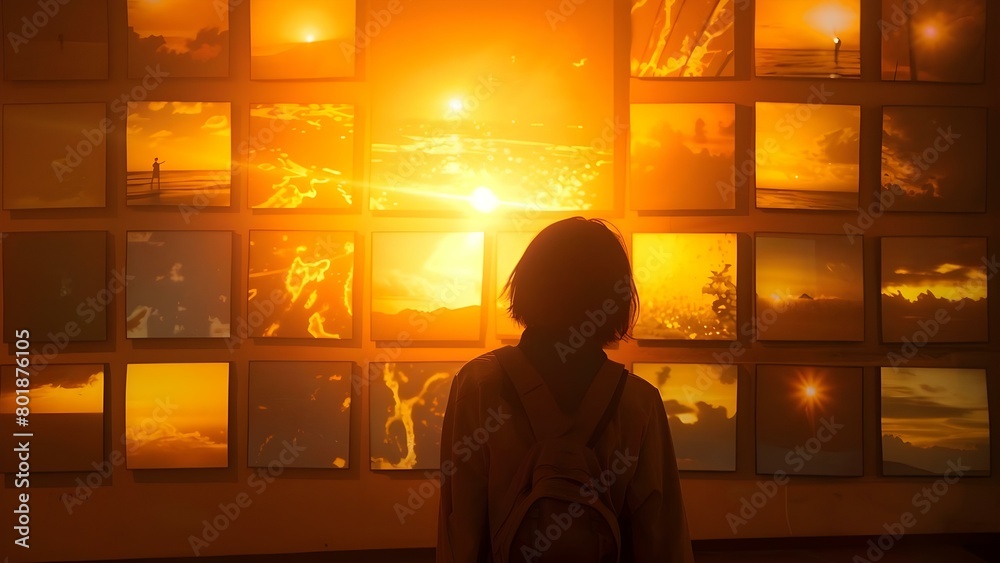Reflecting on Memories: Viewing Glowing Wall Photos in Dimly Lit Room. Concept Nostalgic Pictures, Mood Lighting, Reflecting on Memories Reflecting on Memories: Viewing Glowing Wall Photos in Dimly Lit Room. Concept Nostalgic Pictures, Mood Lighting, Reflecting on Memories