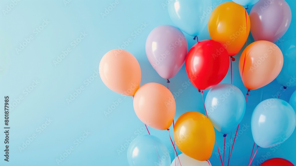 A bunch colorful balloons on light blue background