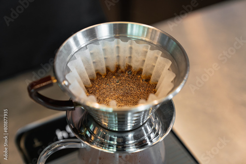 фотографія Drip coffee, drip brewing, filtered coffee, or pour-over
