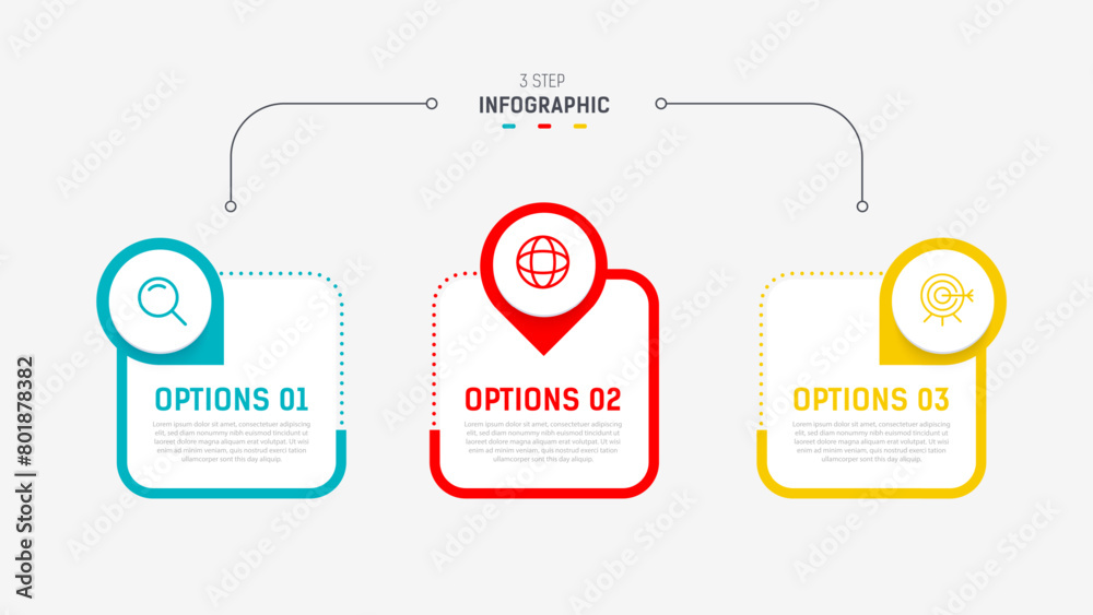 Three Step Infographic label design Vector template with line icons ...