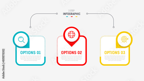 Three Step Infographic label design Vector template with line icons. process steps diagram, presentations, workflow layout, banner, flow chart, info graph vector illustration.