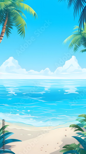 Coastal Oasis  Serenity and Tranquility on a Summer Day  Realistic Beach Landscape. Vector Background