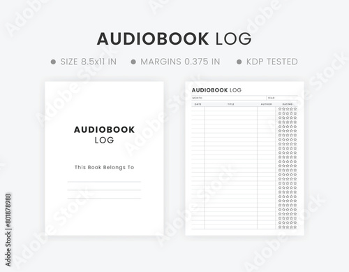 Audiobook Log Printable, Audiobook Tracker & Journal Template, Book Lovers Planner Letter Size Download photo