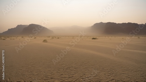 A desert sand storm  enveloping everything around with powerful winds and sand whirlwinds. A picture of the elements and forces of nature in a harsh climate. Creative  AI Generated