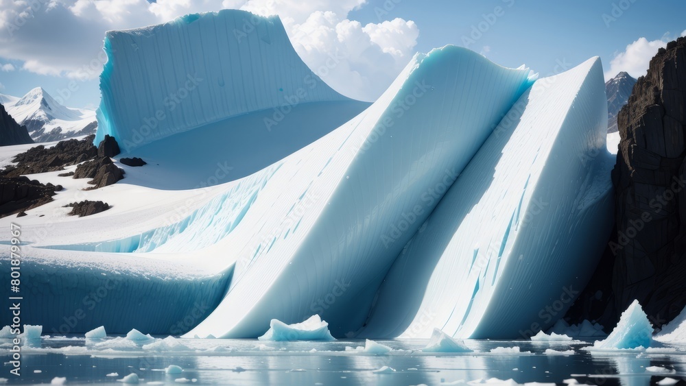 A giant iceberg that has broken off from a glacier and floats on the surface of the ocean. A symbol of instability and variability of the icy world. Creative, AI Generated