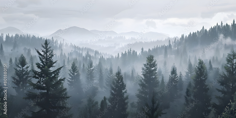 panorama of forest landscape background in winter