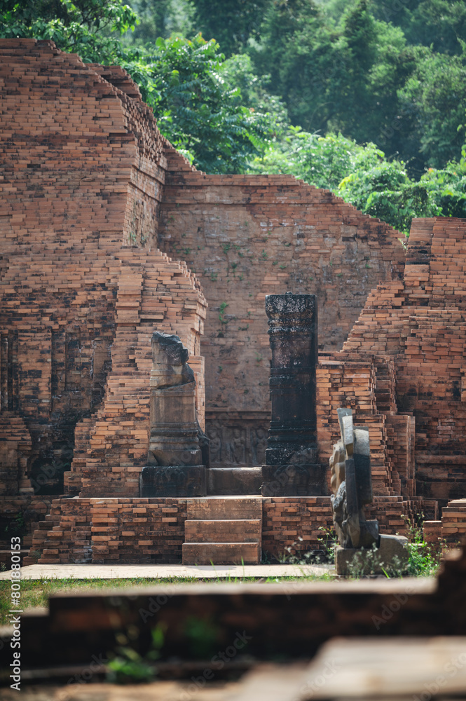 Temple at My Son Sanctuary, Quang Nam, World Heritage Site, Vietnam in sunlight, exploration, temples, crusade, explore old ruins