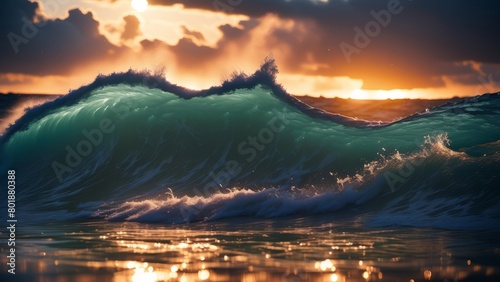 A tsunami sweeping the shore and destroying everything in its path. An image of power and destruction in the waves and water element. Creative, AI Generated photo