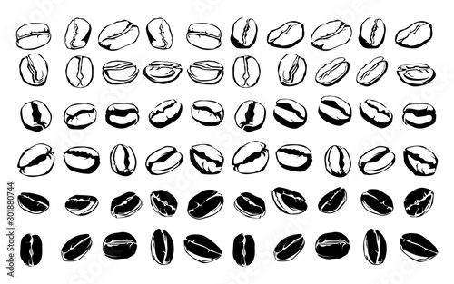 set of coffee beans vector illustrations. silhouette coffee beans.  Handrawn coffee beans. Coffee beans icon collection.