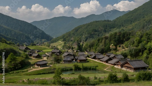 Image of shiroka laka with the villages nature photo