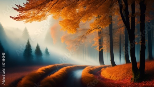 Mystical Autumn Fog in Black Forest, Germany - Enchanting Landscape with Rising Fog. Creative, AI Generated photo