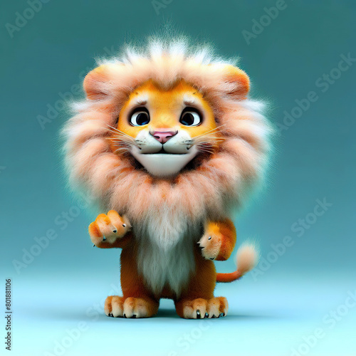 3D fluffy cartoon lion with white background . with Generative AI technology	
