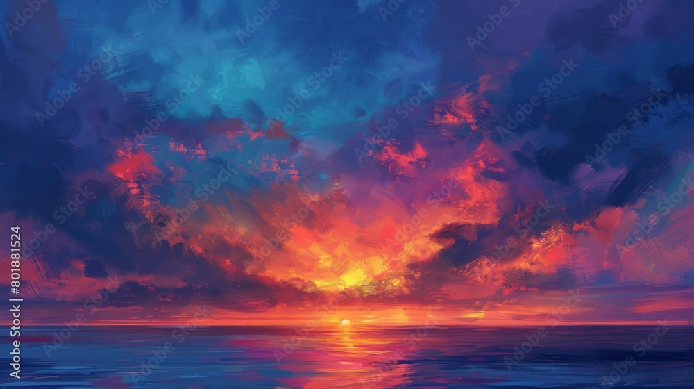 A stunning sunset over a darkening sky, where vibrant hues of orange and pink blend into the deepening blue.