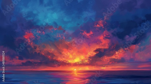 A stunning sunset over a darkening sky  where vibrant hues of orange and pink blend into the deepening blue.