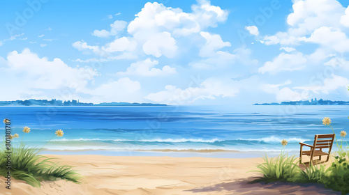 Beachside Beauty  Idyllic Summer Day by the Seashore  Realistic Beach Landscape. Vector Background