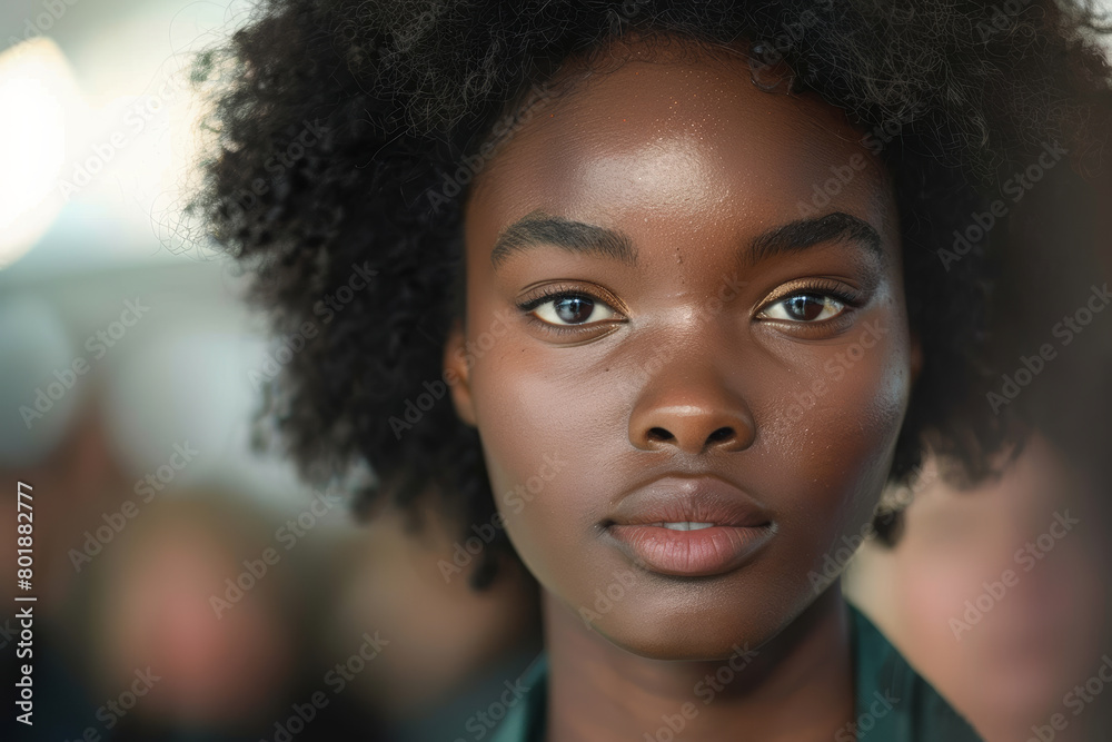 Low angle shot of a model walking the runway at a fashion show, focusing on their confident expression and the details of their outfit, using a telephoto lens to isolate the model from the background. Low angle shot of a model walking the runway at a fashion show, focusing on their confident expression and the details of their outfit, using a telephoto lens to isolate the model from the background.