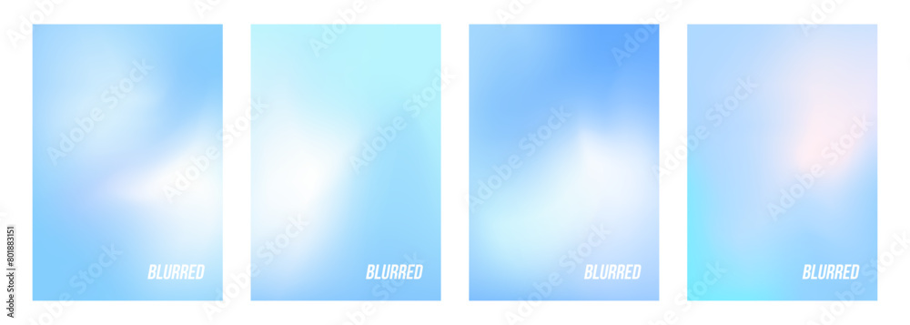 Set of light blue colored blurred abstract backgrounds. Soft color gradients for creative graphic design. Vector illustration.