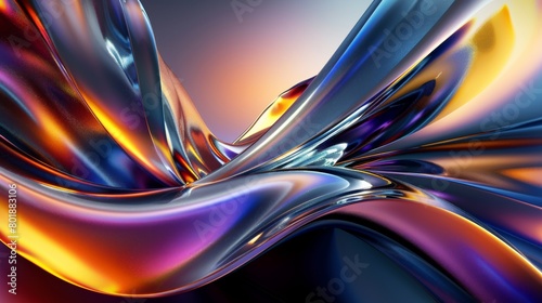 Smooth colorful wave lines on blue neon color light background