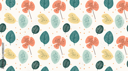 A seamless pattern with colorful tropical leaves on a light background. photo