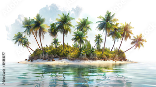 This idyllic scene features lush palm trees swaying gently in the warm breeze against the backdrop of crystal-clear turquoise waters and golden sandy beaches  vacation time