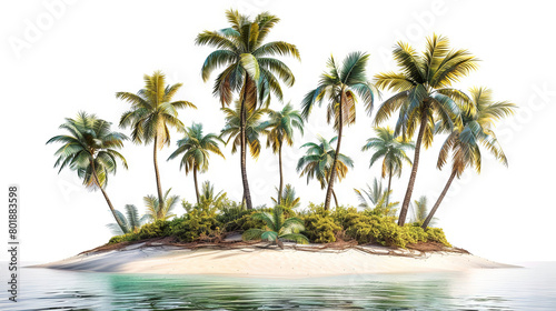 This idyllic scene features lush palm trees swaying gently in the warm breeze against the backdrop of crystal-clear turquoise waters and golden sandy beaches  travel concept