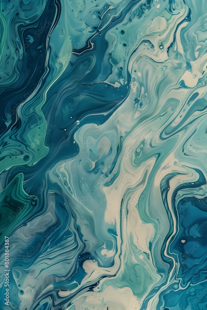 Serene Marble Flow Swirling Blues and Greens in Fluid Abstract Texture