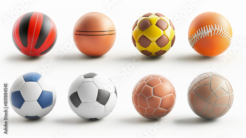 balls arranged in a row with a white background