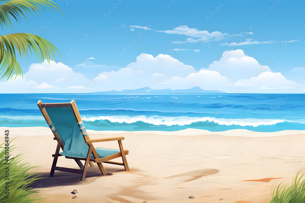 Oceanic Bliss, Relaxing Summer Scene on the Beach, Realistic Beach Landscape. Vector Background