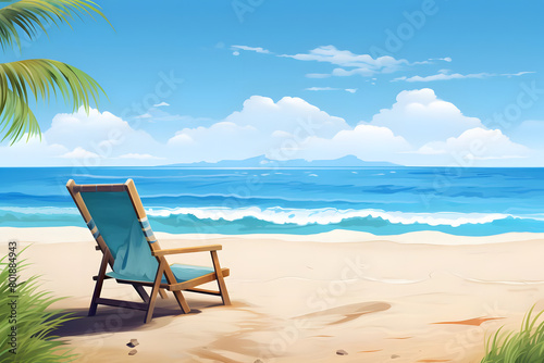 Oceanic Bliss  Relaxing Summer Scene on the Beach  Realistic Beach Landscape. Vector Background