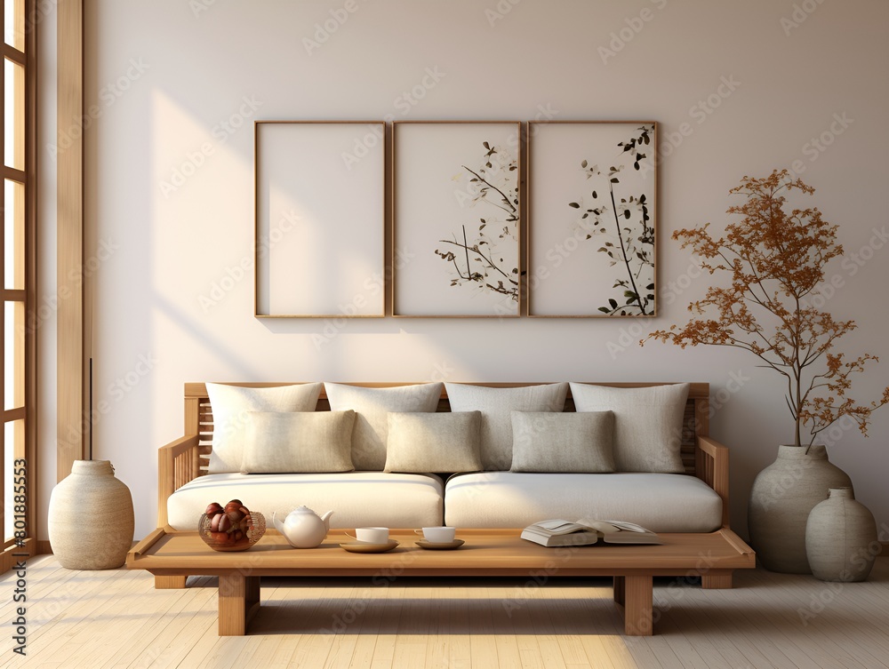 3d view of living rooms in
contemporary,sofa, high angle
view,minimalist backgrounds,realistic usage of light and color, classic japanese
simplicity,Best Masterpiece