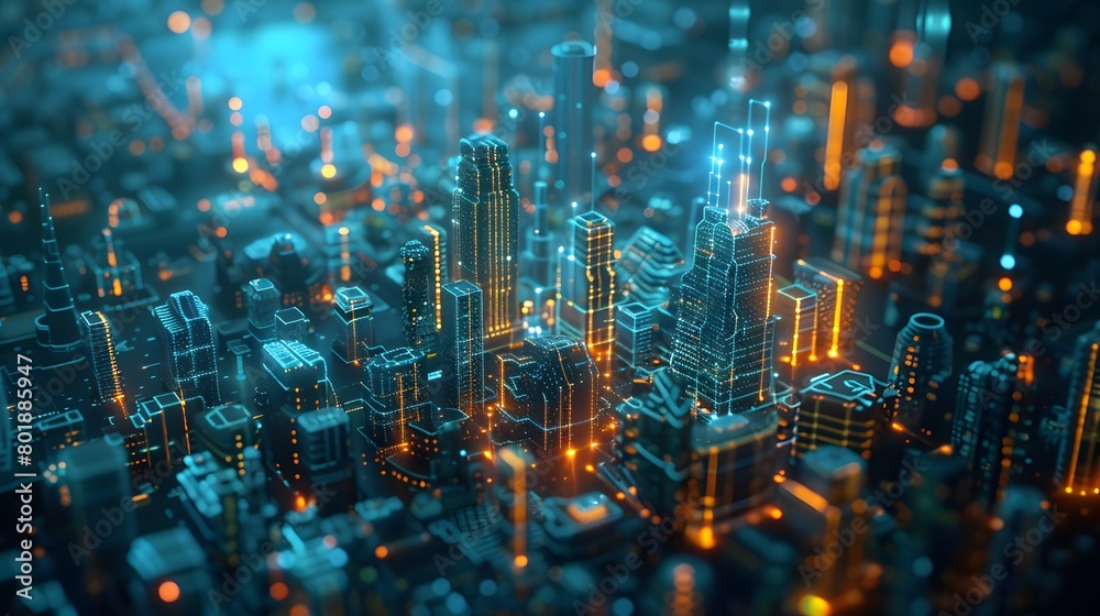 Futuristic Graphic of a Smart City with High-Tech Data Connectivity