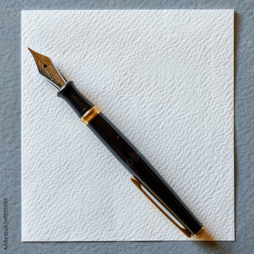 Elegant Pen on Textured Paper: A Captivating Stationery Shot photo