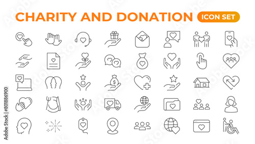 charity and donation icon set. charity and donation icon set, Help, volunteer, donated assistance, sharing, and solidarity symbol. Solid icons vector collection.