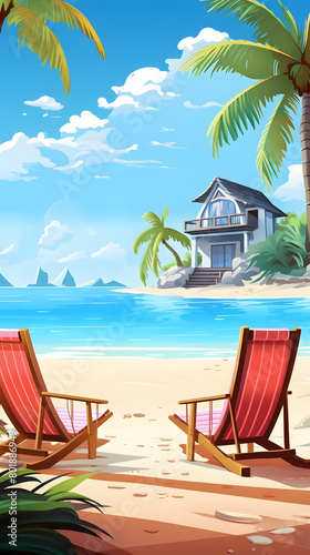 Beachfront Paradise  Idyllic Summer Day by the Sea  Realistic Beach Landscape. Vector Background