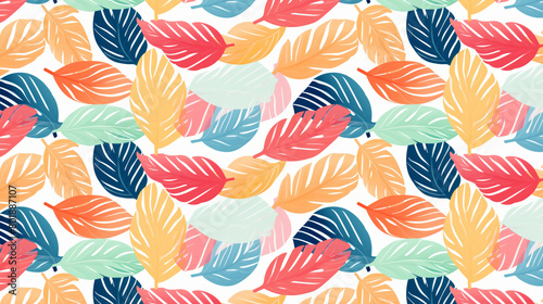 Colorful watercolor tropical leaves seamless pattern.