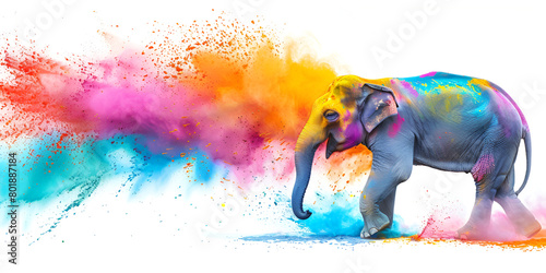 Colorful Holi Celebration with Elephant: Happy Holi Festival
