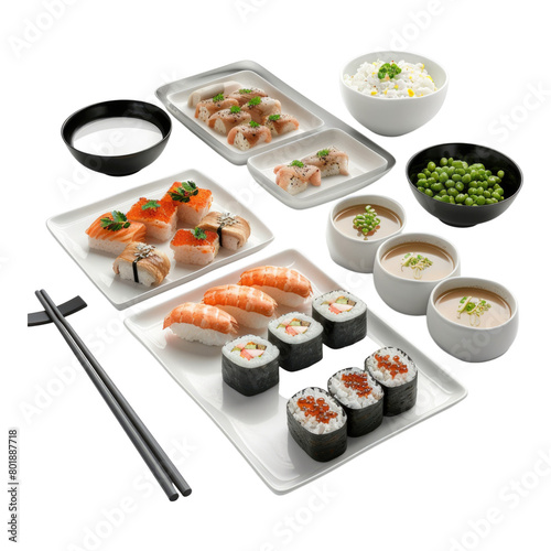 Set of Japanese sushi cutlery isolated on transparent background